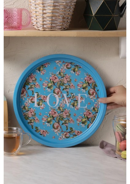 Yuvarlak Metal Tepsi 35 Cm, Mavi, Şık ve Dayanıklı Ev Dekorasyon Ürünü fiyatları