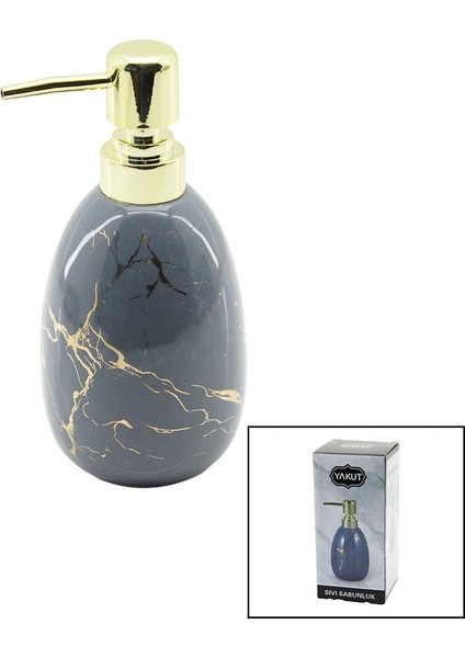 Dikey Tombul Gri Mermer Desen Seramik Sıvı Sabunluk Gold Kapak (4887)