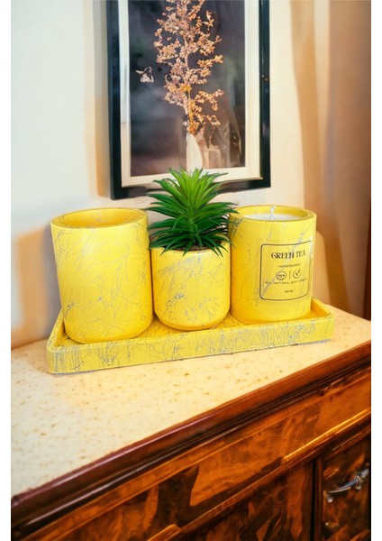 %100 Doğal Yeşil Çay Kokulu Soya Mumu ve Tepsi Seti