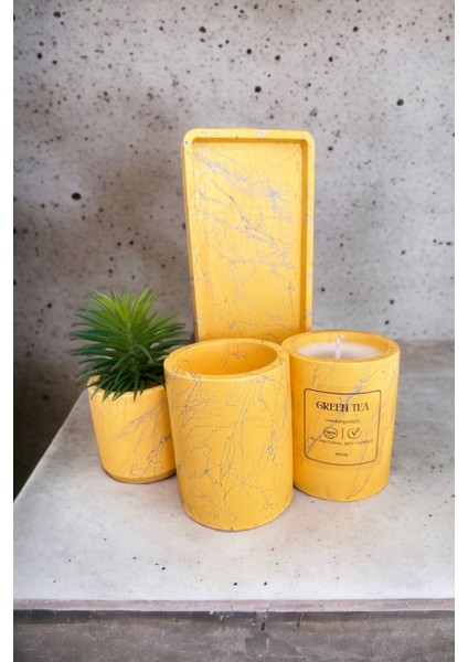 %100 Doğal Yeşil Çay Kokulu Soya Mumu ve Tepsi Seti fiyatları