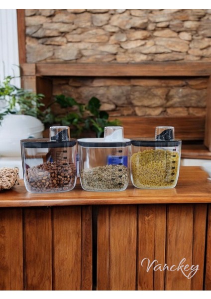 Set 3'lü Vakumlu Kap 1400 Ml, Kuru Gıda ve Baklagil Saklama, Hava Geçirmez