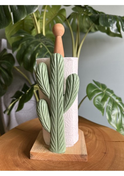 Yeşil Ahşap Kaktüs Desenli Peçetelik ve Rulo Havluluk Seti fiyatları