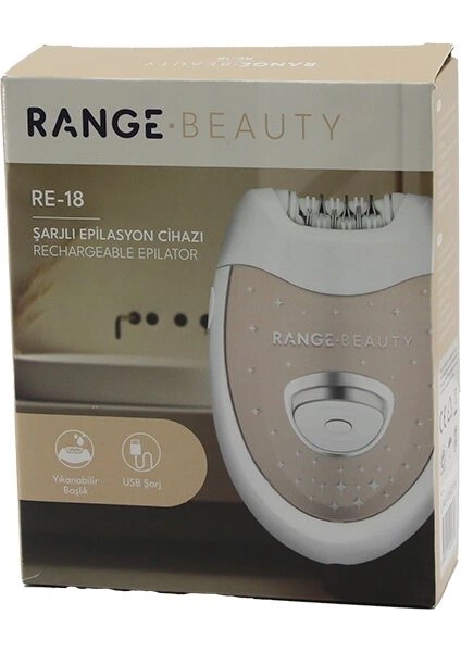 Range Beauty Re-18 Epilasyon Cihazı Epilatör USB ŞARJLI=50DK 2 Kademe Hız Yıkanabilir Başlık=18 Çift Cımbız (4887)