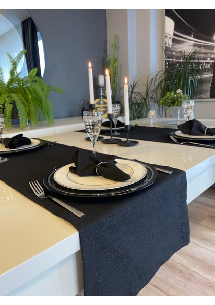 6'lı Keten Dokulu Simli Siyah Kumaş Peçete Seti, Şık ve Doğal Görünümlü Mutfak Aksesuarı fiyatları
