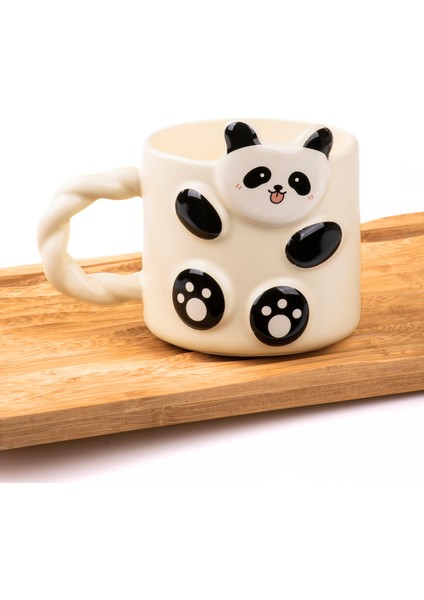 Sevimli 3D Panda Kabartmalı Porselen Kupa 360ML, Şık ve Estetik Tasarım