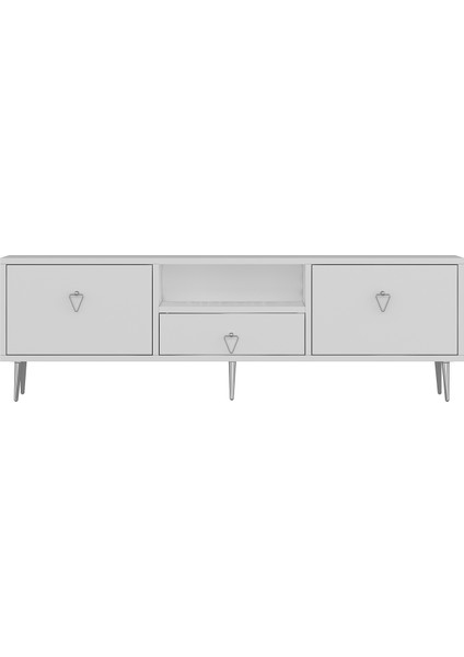 1306DROPCT-1 Tv Sehpası Beyaz - Gümüş Kulp