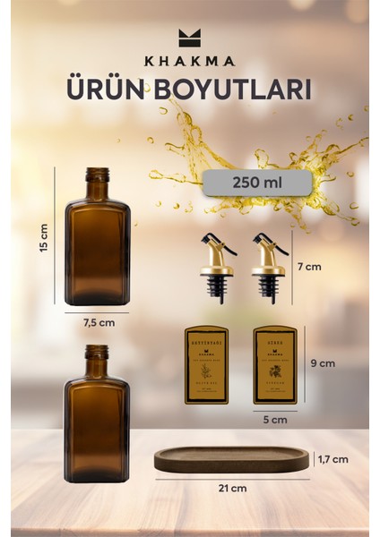 Şık Ahşap Stantlı Amber Gold Zeytinyağı ve Sirke Şişesi Çift Set fiyatları
