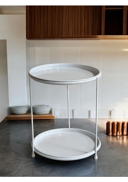 Beyaz 2 Katlı Sunum ve Ikramlık Standı modelleri