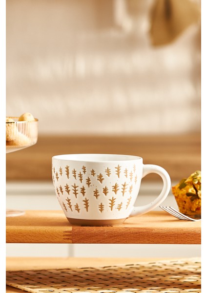 Şık Bej Seramik Kupa 350 Ml, Günlük Kullanım Için Ideal