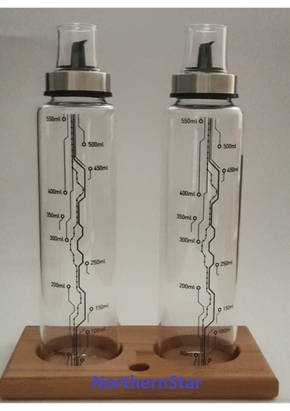 Turkuaz Cam Yağdanlık Seti, 600 Ml, Damlatmaz, Ahşap Altlık, Şık ve Kullanışlı