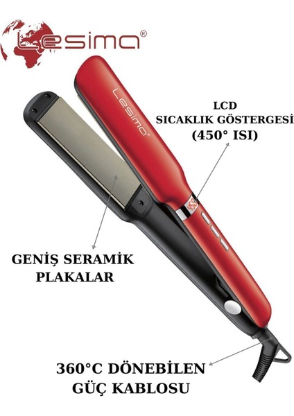 Kırmızı 450 Derece Isı Saç Şekillendirici ve Düzleştirici Maşası