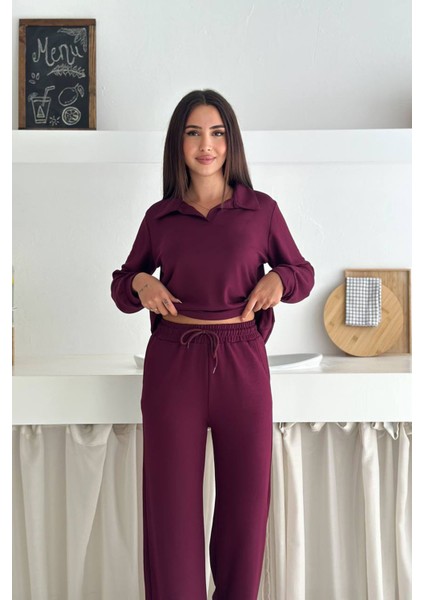 Kadın Polo Yaka Modal Uzun Kollu Eşofman Takımı NBTG108 modelleri