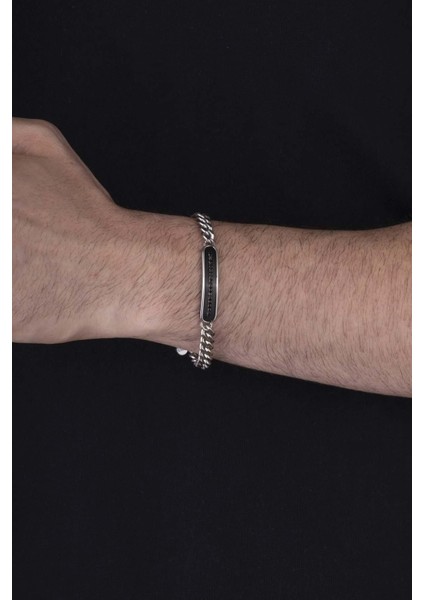 Siyah Taşlı Gurmet Zincir Plaka Model Erkek Çelik Bileklik fiyatları