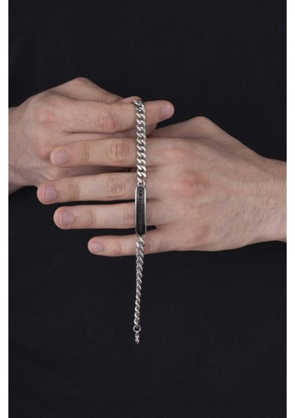 Siyah Taşlı Gurmet Zincir Plaka Model Erkek Çelik Bileklik modelleri