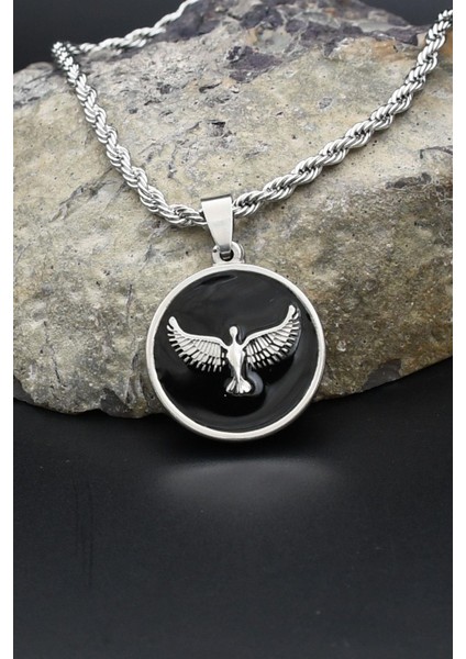 Anka Kuşu - Kartal Figürlü Kolye Paslanmaz Çelik Zincir 3mm 902301
