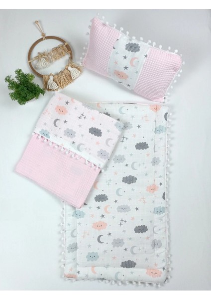 Pembe Bulut Baskılı Alt Açma Örtüsü 3'lü modelleri