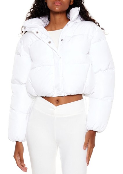 Kapüşonlu Crop Şişme Mont