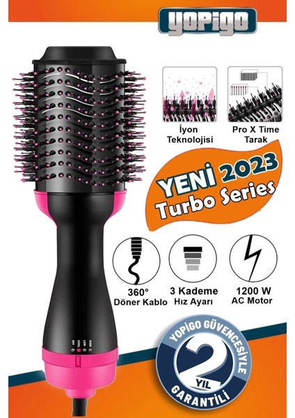 2023 Serisi Saç Şekillendirici ve Düzleştirici Fön Tarağı, Siyah, 1200W