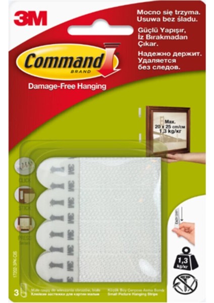 Command 17202 Küçük Boy Resim Asma Şerit Cırt Bantları