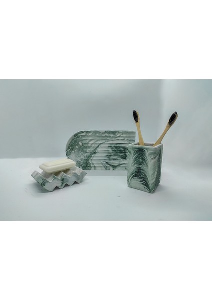 3'lü Mermer Desenli Görünümlü Banyo Seti Tuvalet Wc Sıvı Sabunluk Diş Fırçalığı Beton Aksesuar Takım fırsatları