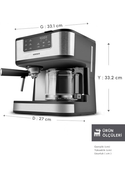 2'si Birlikte Espresso ve Filtre Kahve Makinesi 1,5 L 1800 W fiyatları