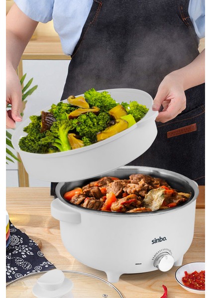 700W Çok Fonksiyonlu Buharlı Pişirici, Güveç, Pilav, Çorba, Haşlama, 3l, Beyaz