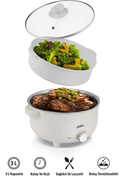 700W Çok Fonksiyonlu Buharlı Pişirici, Güveç, Pilav, Çorba, Haşlama, 3l, Beyaz fiyatları