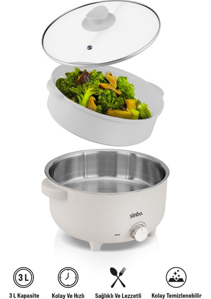 700W Çok Fonksiyonlu Buharlı Pişirici, Güveç, Pilav, Çorba, Haşlama, 3l, Beyaz indirimleri