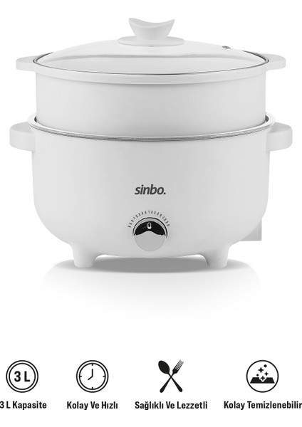 700W Çok Fonksiyonlu Buharlı Pişirici, Güveç, Pilav, Çorba, Haşlama, 3l, Beyaz