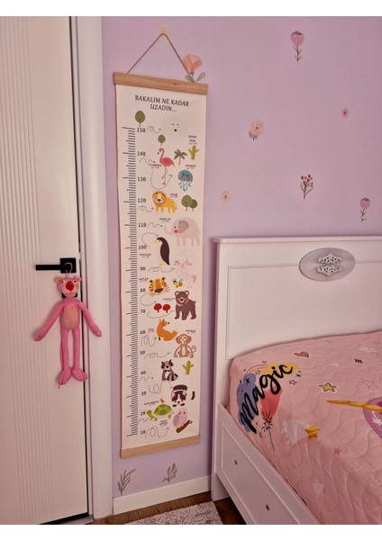 Hayvanlı Kanvas Boy Ölçer Cetvel – Ahşap Çıtalı, Asmaya Hazır (10–150 Cm) fiyatları
