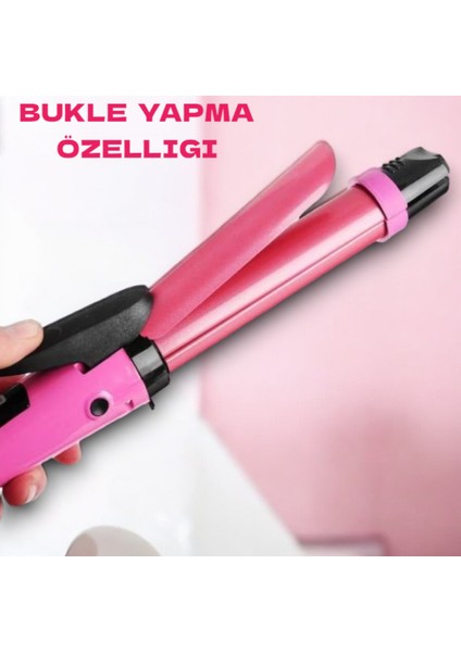 Çift Fonksiyon Saç Düzleştirici ve Maşa, Pembe Renkli, Pratik ve Şık Tasarım fırsatları