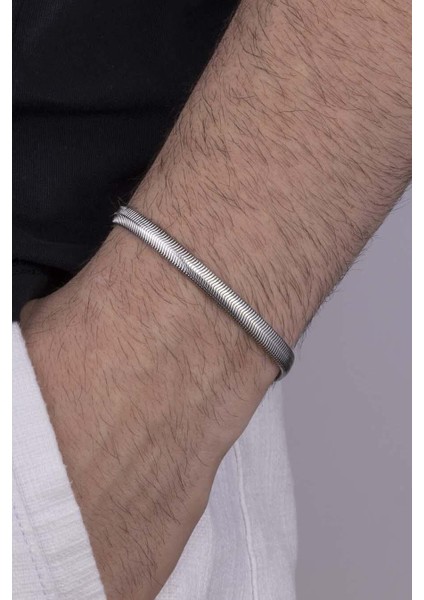 Italyan Zincir Beyaz Altın Kaplama Erkek Çelik Bileklik