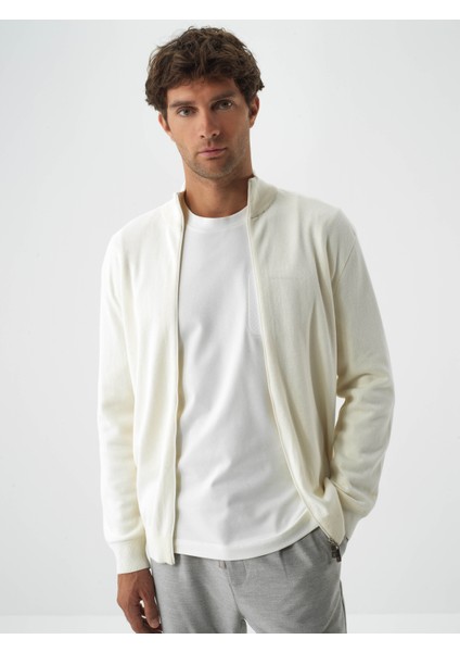 Erkek Ekru Pamuk Dokulu Regular Fit Hırka fiyatları