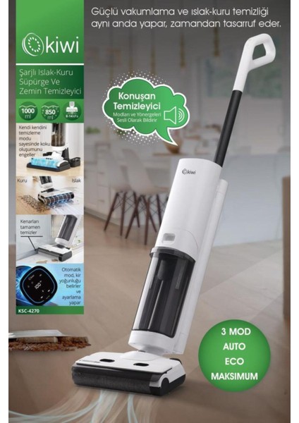 Şarjlı Islak Kuru Elektrikli Zemin Temizleme Cihazı, Beyaz Renk