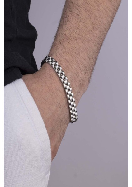 Kordon Model Beyaz Altın Kaplama Erkek Çelik Bileklik