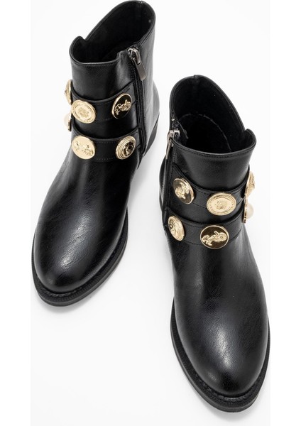 Çift Aksesuar Kemerli Bot Siyah Cilt indirimleri