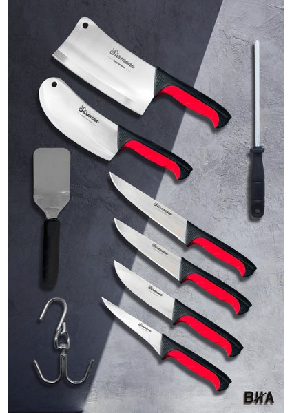 Sürmene Bha Noché 9 Parça Profesyonel Bıçak Seti Her Şey Dahil Deluxe Kasap Seti