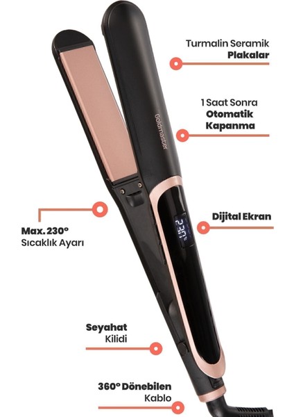 Dijital Ekran Keratin Seramik Ince Plakalı Saç Düzleştirici ve Şekillendirici Siyah modelleri