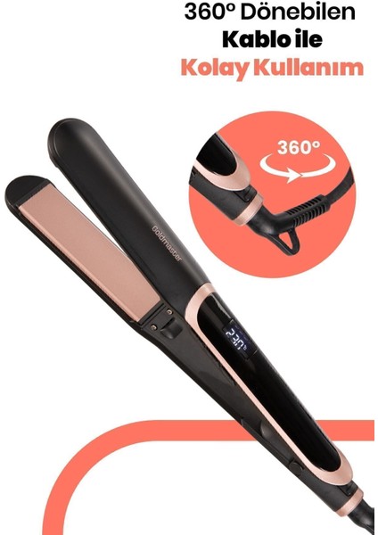 Dijital Ekran Keratin Seramik Ince Plakalı Saç Düzleştirici ve Şekillendirici Siyah