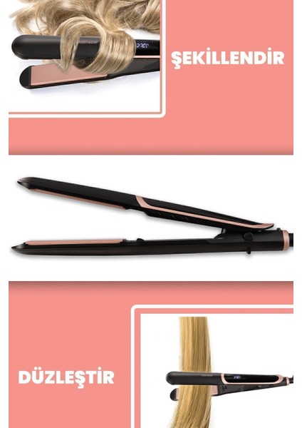 Dijital Ekran Keratin Seramik Ince Plakalı Saç Düzleştirici ve Şekillendirici Siyah