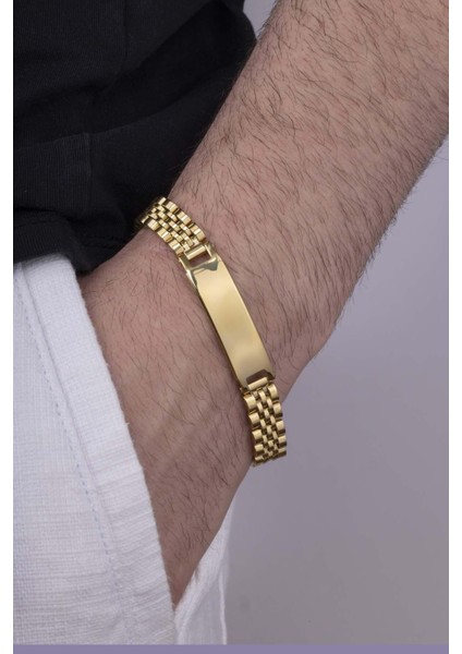 Klasik Model Altın Kaplama Çelik Erkek Bileklik