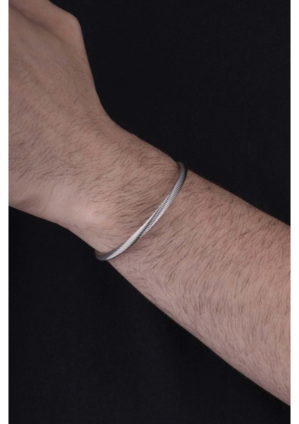 Örgü Model Beyaz Altın Kaplama Çelik Erkek Kelepçe Bileklik fiyatları