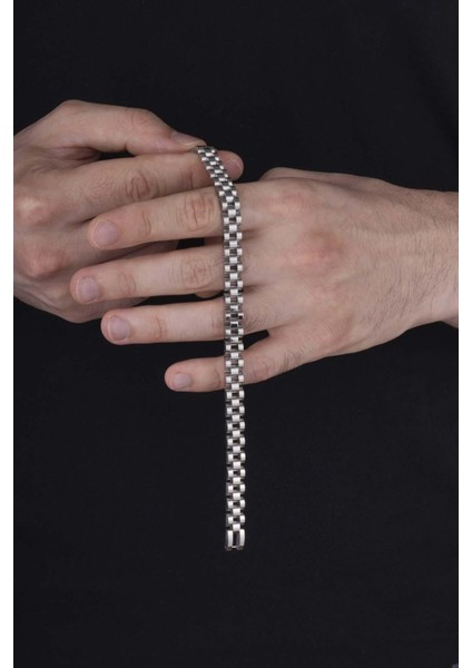 Kordon Model Beyaz Altın Kaplama Erkek Çelik Bileklik modelleri