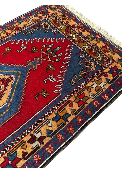 El Dokuma Sıfır Yahyalı Halısı 81X140 Kırmızı Mavi Kök Boya Yün Halı Kırmızı fiyatları