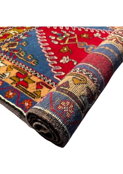 El Dokuma Sıfır Yahyalı Halısı 81X140 Kırmızı Mavi Kök Boya Yün Halı Kırmızı fırsatları