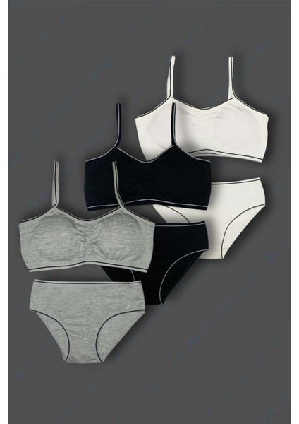 3'lü Kız Çocuk Pedli Pamuklu Büstiyer Külot Takım