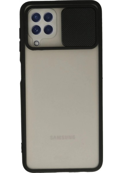 Samsung Galaxy A22 Kılıf Palm Buzlu Kamera Sürgülü Silikon - Siyah