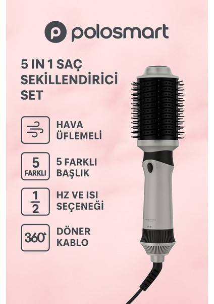 5 In 1 Hava Üflemeli Seramik Saç Şekillendirici Set, Çok Fonksiyonlu ve Güçlü Tasarım modelleri