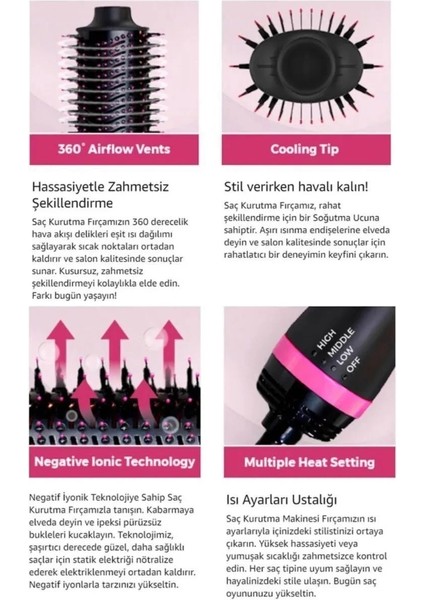 Yüksek Isılı 3 Kademeli Fırçalı Saç Düzleştirici Tarak, Garantili, Pembe modelleri