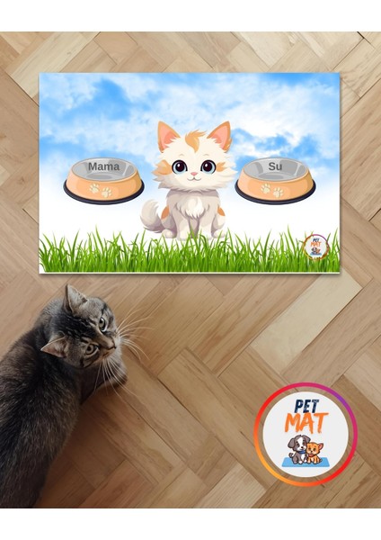 Petmat Kedi Mama Paspası , Kaymaz Taban , Yıkanabilir , Evcil Hayvan Paspası 013-M
